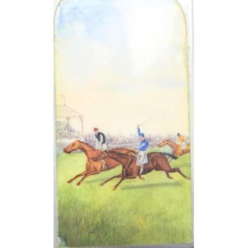 1001 - A Victorian silver and enamel vesta case by Sampson Mordan & Co, the front enamelled with a horse ra... 