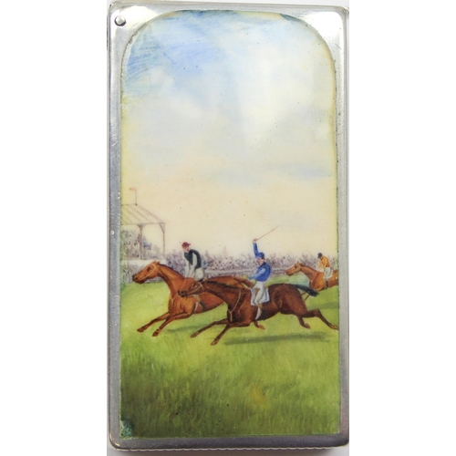 1001 - A Victorian silver and enamel vesta case by Sampson Mordan & Co, the front enamelled with a horse ra... 