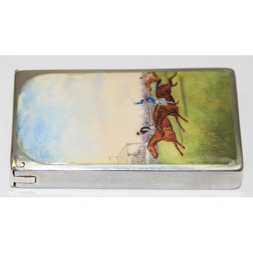 1001 - A Victorian silver and enamel vesta case by Sampson Mordan & Co, the front enamelled with a horse ra... 