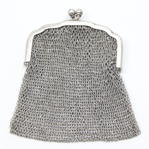 1014 - A small vintage silver mesh coin purse, marked 835 and XRF confirmed, approx 42.94g gross