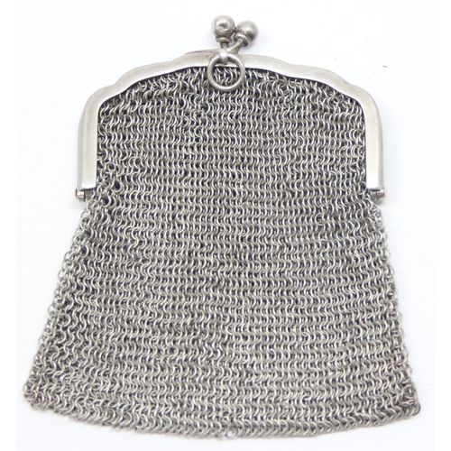 1014 - A small vintage silver mesh coin purse, marked 835 and XRF confirmed, approx 42.94g gross