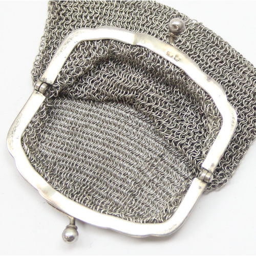 1014 - A small vintage silver mesh coin purse, marked 835 and XRF confirmed, approx 42.94g gross