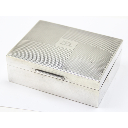 1017 - A mid-century silver cigar or cigarette box, Birmingham 1954 by Turner & Simpson, approx 11cm wide, ... 