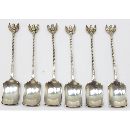 1023 - A set of 6 vintage 0.800 silver shovel shaped spoons with thistle terminals, all marked 800 and XRF ... 