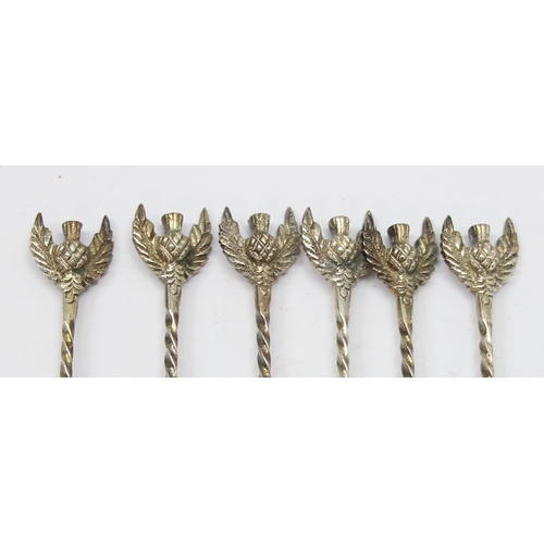 1023 - A set of 6 vintage 0.800 silver shovel shaped spoons with thistle terminals, all marked 800 and XRF ... 