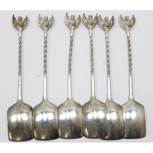 1023 - A set of 6 vintage 0.800 silver shovel shaped spoons with thistle terminals, all marked 800 and XRF ... 