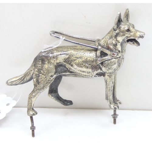 1030 - A vintage silver plated model of a German Shepherd or Alsatian, approx 14cm wide, with screw thread ... 