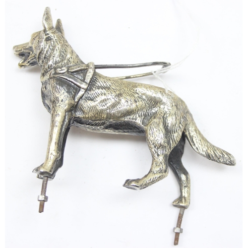 1030 - A vintage silver plated model of a German Shepherd or Alsatian, approx 14cm wide, with screw thread ... 