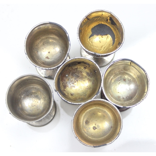 1047 - A small vintage Chinese silver plated serving tray and 6 goblets, the tray decorated with a Dragon, ... 