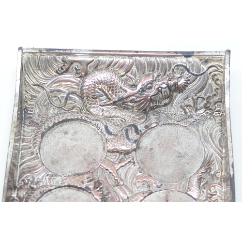 1047 - A small vintage Chinese silver plated serving tray and 6 goblets, the tray decorated with a Dragon, ... 