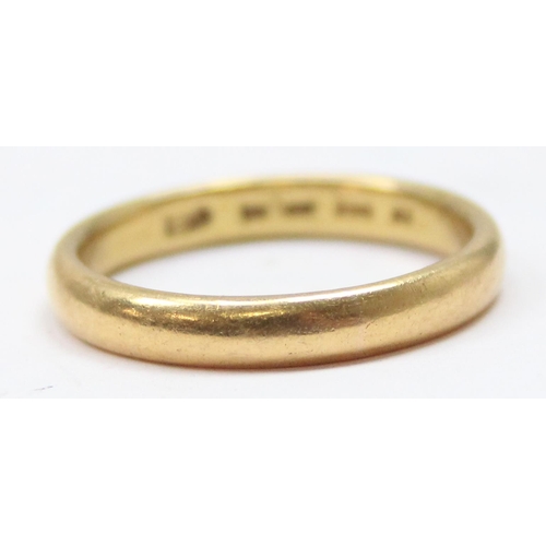 1100 - 22ct gold wedding band, full but indistinct English hallmarks, approx size O, approx 5.51g gross