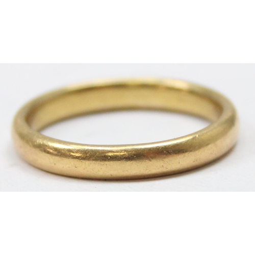 1100 - 22ct gold wedding band, full but indistinct English hallmarks, approx size O, approx 5.51g gross