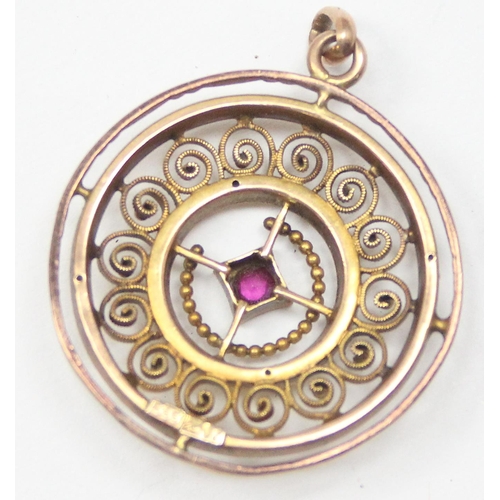 1110 - A German 8ct gold (.333) brooch set with large purple stone and a similar 8ct gold and filigree pend... 