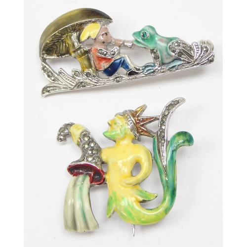 1114 - 5 assorted retro enamel and marcasite brooches by BJL (Bohemian Jewellers Limited)