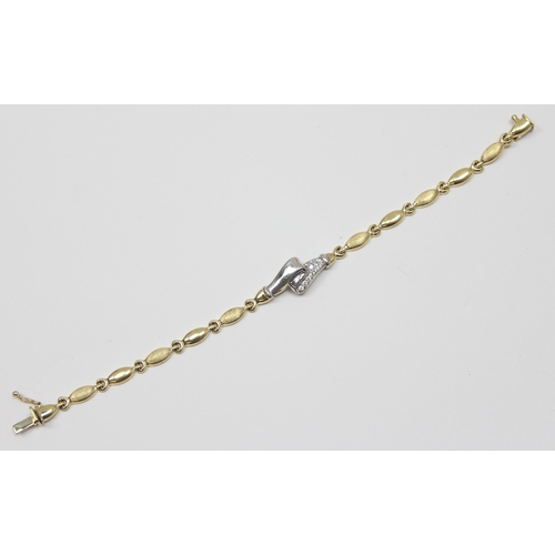 1119 - A 14ct white and yellow gold bracelet set with small white stones, marked 585 and XRF confirmed, app... 