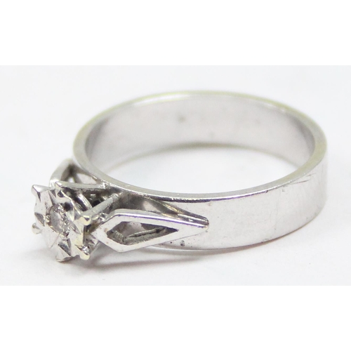 1122 - A retro 9ct white gold and solitaire diamond ring, Birmingham 1976, approx size L, approx 3.44g gros... 