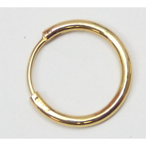 1123 - A pair of small 14ct gold hoop earrings, marked 585 and XRF confirmed, approx 1.48g gross