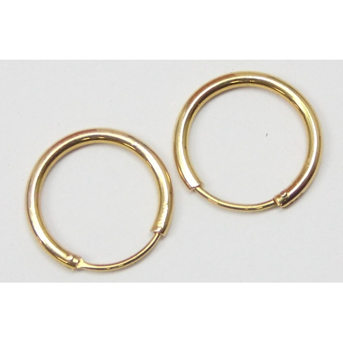 1123 - A pair of small 14ct gold hoop earrings, marked 585 and XRF confirmed, approx 1.48g gross