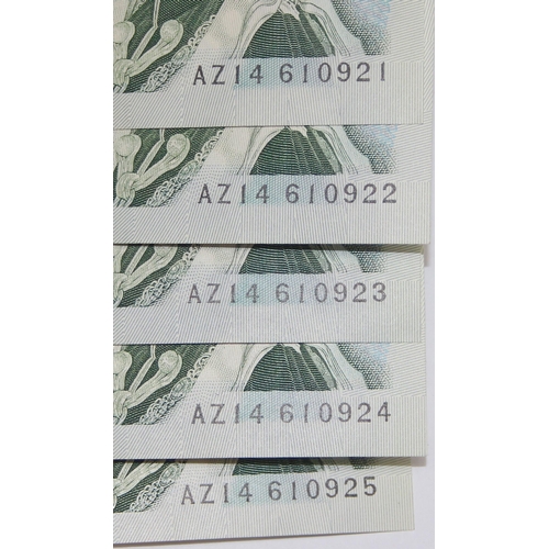 1255 - A set of 5 Queen Elizabeth II Somerset £1 notes, all sequential serial numbers AZ14 610921-25