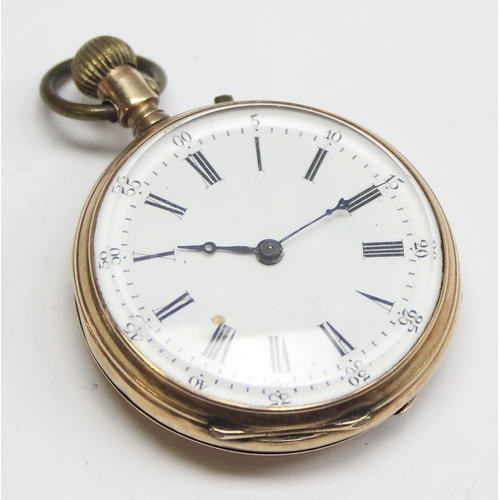 1303 - An antique 14ct gold open face pocket watch, marked 14k and XRF confirmed, approx 28.49g gross inc g... 