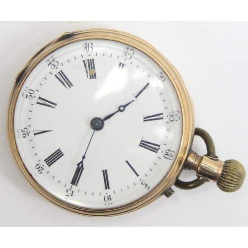 1303 - An antique 14ct gold open face pocket watch, marked 14k and XRF confirmed, approx 28.49g gross inc g... 