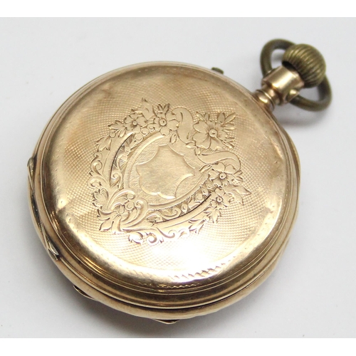 1303 - An antique 14ct gold open face pocket watch, marked 14k and XRF confirmed, approx 28.49g gross inc g... 