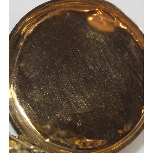 1303 - An antique 14ct gold open face pocket watch, marked 14k and XRF confirmed, approx 28.49g gross inc g... 