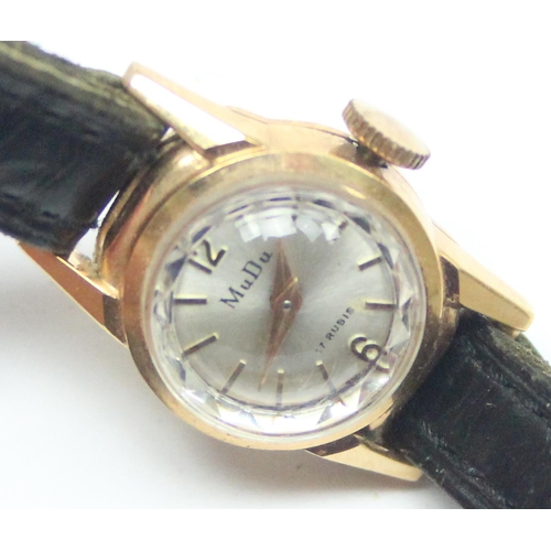 1305 - A vintage 18ct gold cased ladies watch by MuDu, Swiss marks to reverse and XRF confirmed, approx 7.9... 