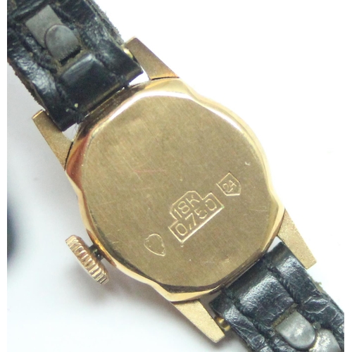 1305 - A vintage 18ct gold cased ladies watch by MuDu, Swiss marks to reverse and XRF confirmed, approx 7.9... 