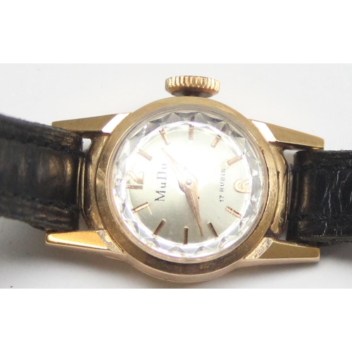 1305 - A vintage 18ct gold cased ladies watch by MuDu, Swiss marks to reverse and XRF confirmed, approx 7.9... 