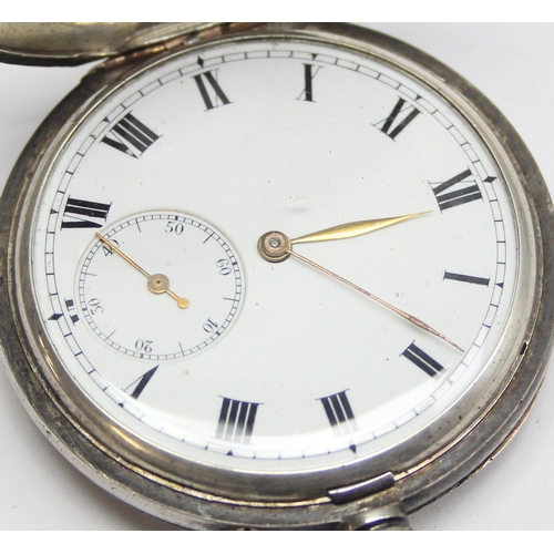 1307 - An antique silver cased half hunter pocket watch with enamel dial, import marks for Glasgow 1911, ap... 