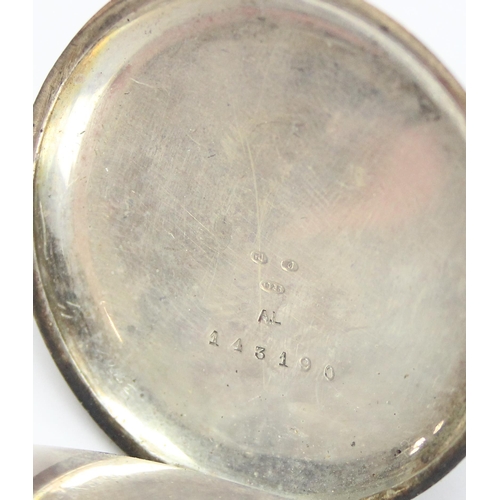 1307 - An antique silver cased half hunter pocket watch with enamel dial, import marks for Glasgow 1911, ap... 