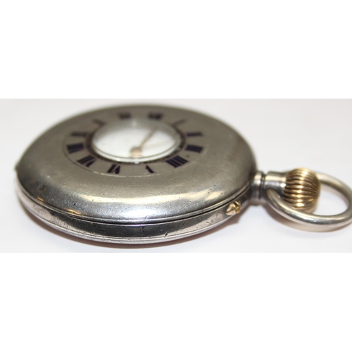 1307 - An antique silver cased half hunter pocket watch with enamel dial, import marks for Glasgow 1911, ap... 