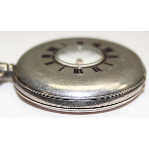 1307 - An antique silver cased half hunter pocket watch with enamel dial, import marks for Glasgow 1911, ap... 