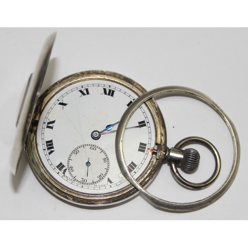 1308 - An early 20th century silver cased half hunter pocket watch with enamel dial, import marks for Glasg... 