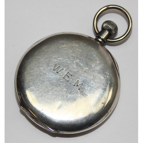 1308 - An early 20th century silver cased half hunter pocket watch with enamel dial, import marks for Glasg... 