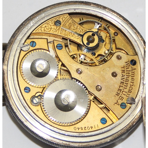 1315 - An antique silver cased open face pocket watch by Waltham, case marked for Birmingham 1903