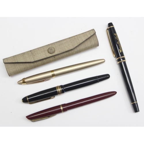 1610 - 4 assorted fountain pens to inc Mont Blanc Meisterstuck with 14ct gold nib, Waterman with 14ct gold ... 