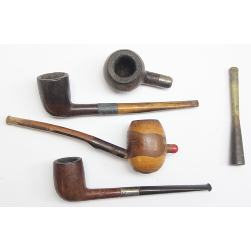 1632 - Qty of various smoking pipes and cheroot holders, 2 with silver bands 1900 & 1898, models by ADP, WH... 