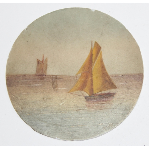 423 - A pair of miniature antique paintings on glass of ships at sail, likely late 19th century, each appr... 