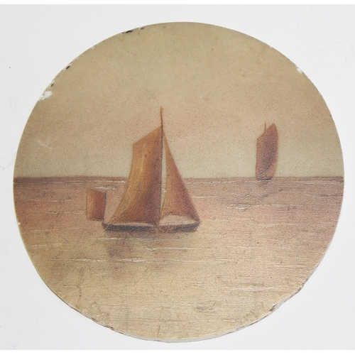 423 - A pair of miniature antique paintings on glass of ships at sail, likely late 19th century, each appr... 