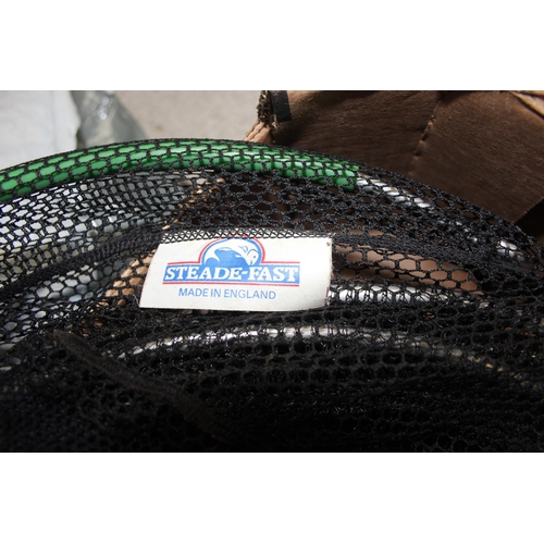 736 - Box of landing nets, keep nets and a crayfish net