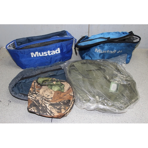 738 - Box of bait mixing bags, rig bags, 4 new carp starter kits and other bags