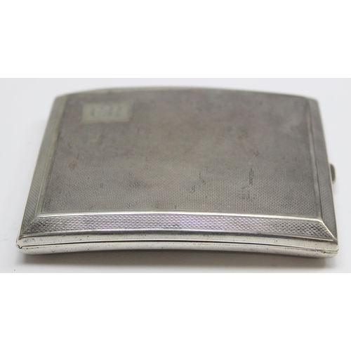 1060 - An Art Deco period silver cigarette case with engine turned decoration, Birmingham 1937 by E.J. Trev... 