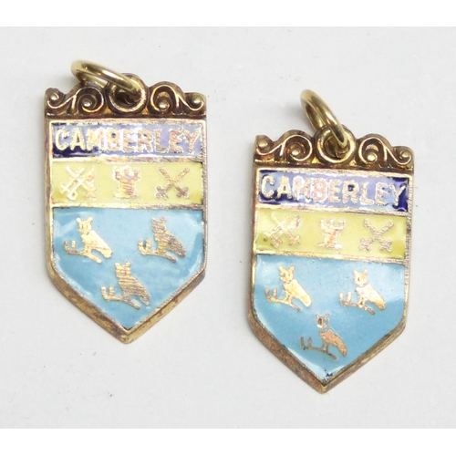 1130 - 4 vintage 9ct gold and enamel charms for Camberley, 2 with original packaging, approx 7.99g gross in... 