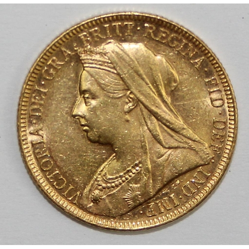 1205 - British Gold Coins - Queen Victoria (1837-1901), 1897 gold full sovereign coin, Melbourne mint, veil... 