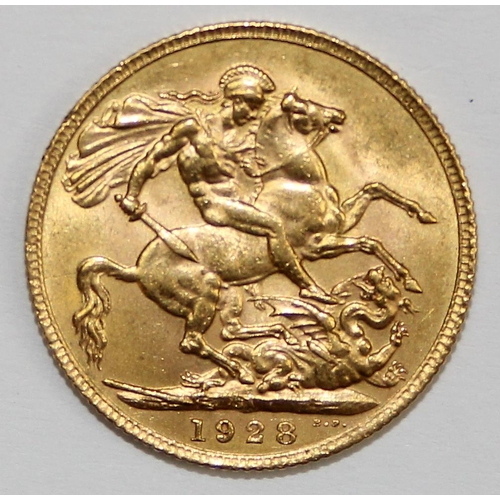 1208 - British Gold Coins - George V (1910-1936), 1928 gold full sovereign coin, South Africa mint, approx ... 