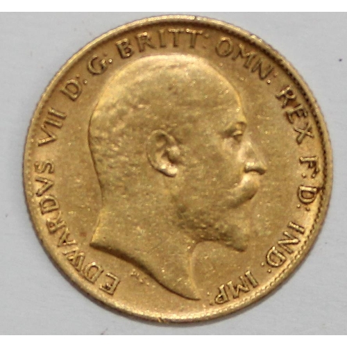 1217 - British Gold Coins - Edward VII (1901-1910), 1908 gold half sovereign coin, London mint, approx 4.01... 