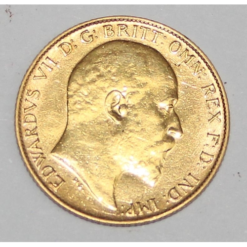 1219 - British Gold Coins - Edward VII (1901-1910), 1910 gold half sovereign coin, London mint, approx 4.01... 