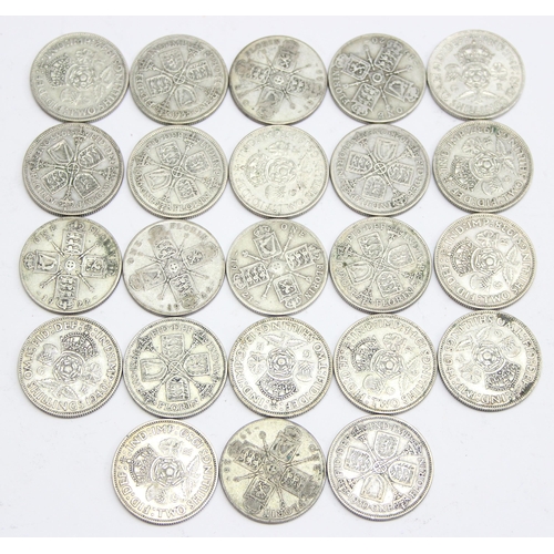 1264 - Partial date run of 0.500 silver florin coins, 23 coins in total, missing 1925, 1927, 1932 & 1934 (0... 